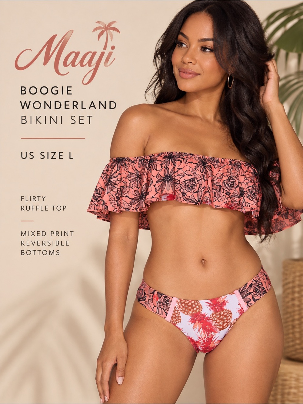 Maaji Boogie Wonderland Ruffle Bikini Set Size L
